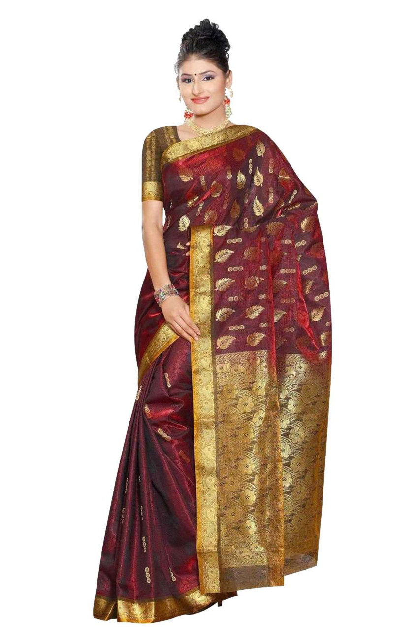 MAROON AND GOLD LEHENGA SAREE – Sahil Exclusive