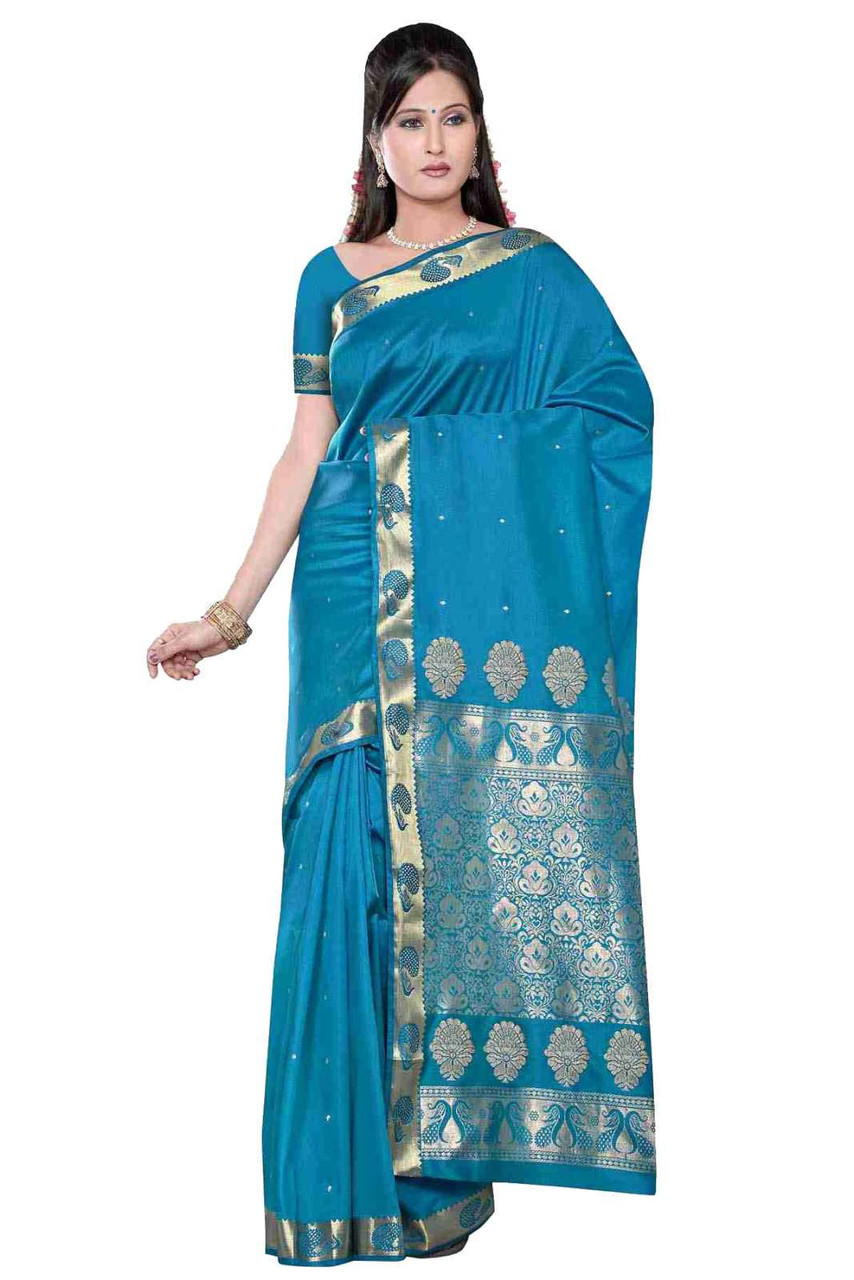 Pumpkin Art Silk Saree Sari fabric India Golden  - Indian Selections