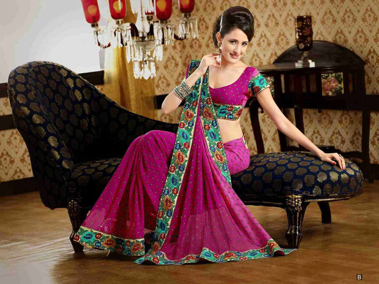 Chakori Deep Pink Faux Crepe Luxury Party Wear Sari saree
