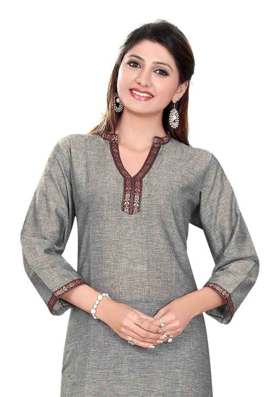 Indian PakistaniHand Work Cotton Fabric Naira Cut Kurti with Pant Set | eBay