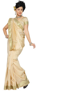 Golden Art Silk Saree Sari fabric India Golden Border