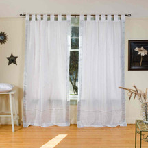 White Silver  Tab Top  Sheer Sari Curtain / Drape / Panel  - Piece