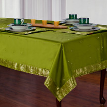 Olive Green - Handmade Sari Tablecloth (India)