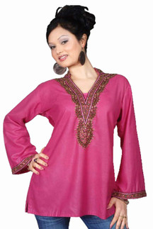 Pink long sleeves Kurti/Tunic with beads and stone work