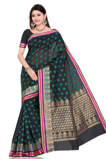 Black with designer shoulder drop art silk Indian sari bellydance wrap