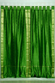 Forest Green  Tab Top  Sheer Sari Curtain / Drape / Panel  - Piece