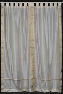 Cream  Tab Top  Sheer Sari Curtain / Drape / Panel  - Pair