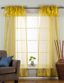 Olive Gold Rod Pocket w/ attached Valance Sheer Tissue Curtain/ /Panel-84"-Piece