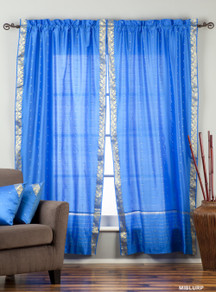 Blue Rod Pocket  Sheer Sari Curtain / Drape / Panel  - Piece