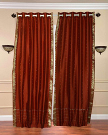 Rust Ring Top  Sheer Sari Curtain / Drape / Panel  - Piece