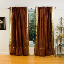 Brown Rod Pocket  Sheer Sari Curtain / Drape / Panel  - Pair