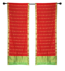 2 Red Bohemian Indian Sari Curtains Rod Pocket Living Room  Window Treatment