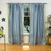 Gray  Tie Top  Sheer Sari Curtain / Drape / Panel  - Piece