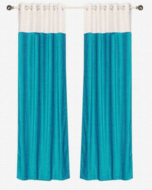 Signature Turquoise and white ring top velvet Curtain Panel - Piece