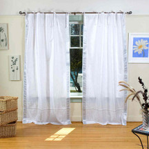 White Silver  Tie Top  Sheer Sari Curtain / Drape / Panel  - Piece