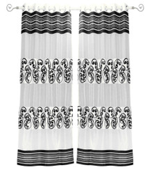 White Black Ring Top Tissue Curtain Panel Drape -Piece