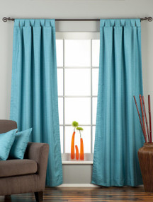 Turquoise Tab Top Matka Raw Silk Curtain / Drape / Panel - Piece