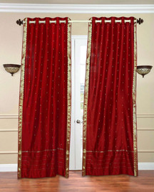 Red Ring Top  Sheer Sari Curtain / Drape / Panel  - Piece