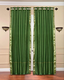 Forest Green Ring Top  Sheer Sari Curtain / Drape / Panel  - Piece