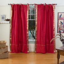 Fire Brick  Tie Top  Sheer Sari Curtain / Drape / Panel  - Pair