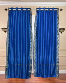 Blue Ring Top  Sheer Sari Curtain / Drape / Panel  - Piece
