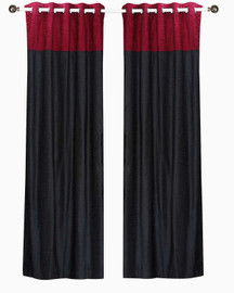 Signature Black and Burgundy ring top velvet Curtain Panel - Piece