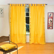 Yellow  Tab Top  Sheer Sari Curtain / Drape / Panel  - Pair