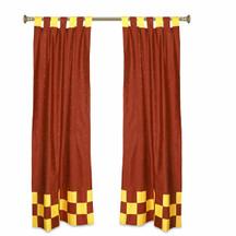 2 Eclectic Rust Indian Yellow Check Sari Curtains Tab Top drapes 2 Eclectic Rust Indian Yellow Check Sari Curtains Tab Top drapes