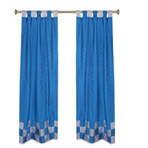 2 Eclectic Turquoise Gray Check Sari Curtains Tab Top drapes 2 Eclectic Turquoise Gray Check Sari Curtains Tab Top drapes