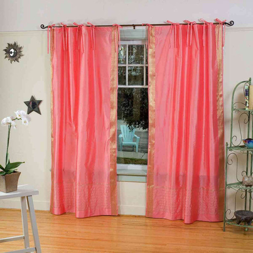 Pink  Tie Top  Sheer Sari Curtain / Drape / Panel  - Piece