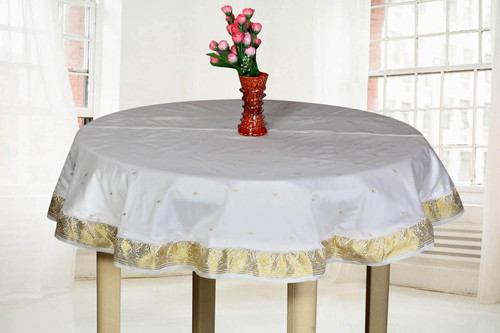 White Gold - Handmade Sari Tablecloth (India) - Round