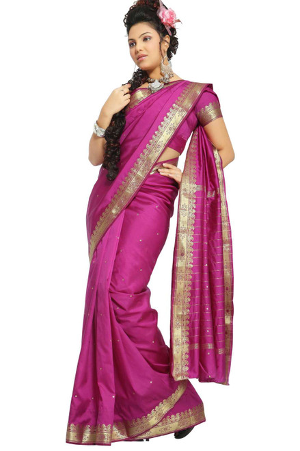 Peach Pink Art Silk Saree Sari fabric India Golden Border