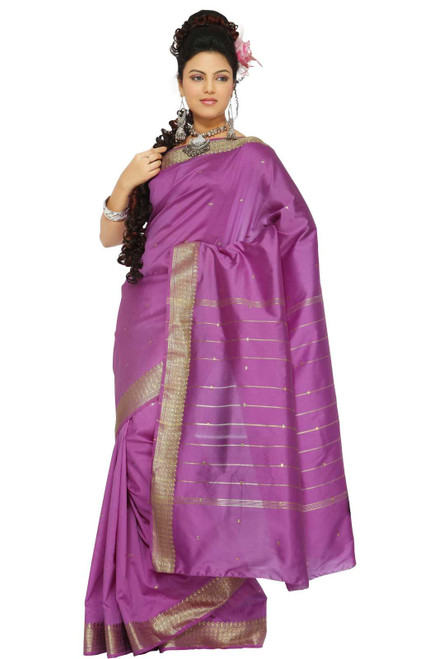 Lavender Art Silk Saree Sari fabric India Golden Border