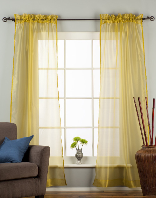 Olive Gold - Rod Pocket Sheer Tissue Curtain Panel Drape - Piece