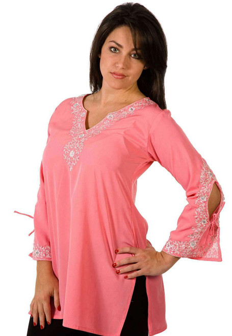 Crepe Kurti / Tunic with white neckline emroidery