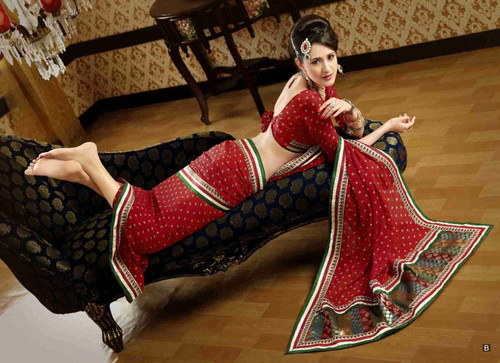 Chitrani Red Faux Crepe Luxury Party Wear Sari saree