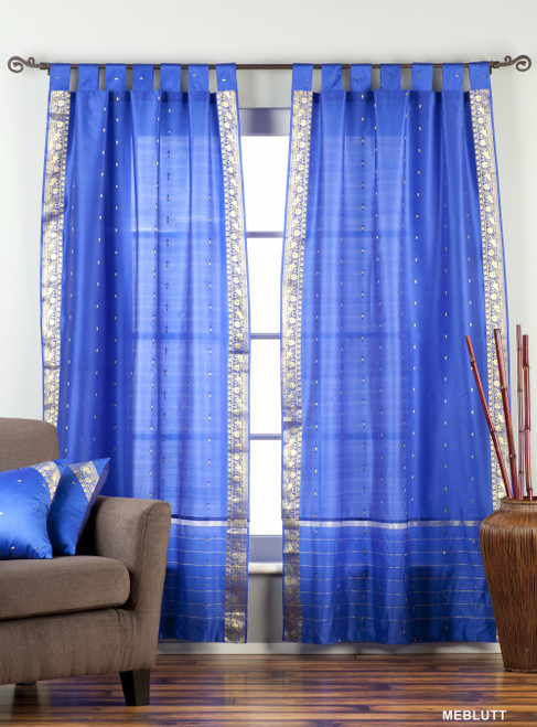 Enchanting Blue  Tab Top  Sheer Sari Curtain / Drape / Panel  - Pair