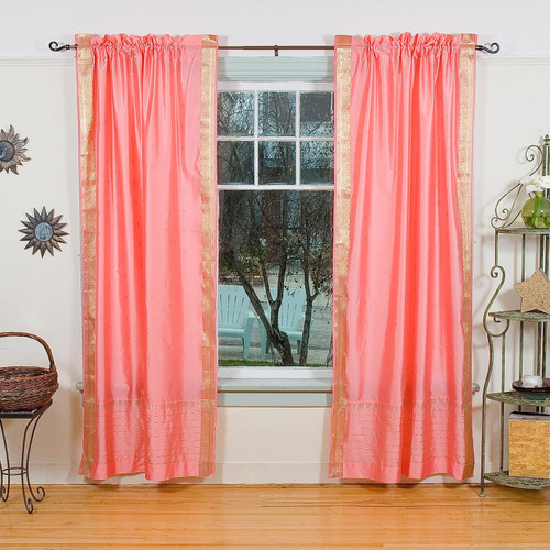 Pink Rod Pocket  Sheer Sari Curtain / Drape / Panel  - Pair