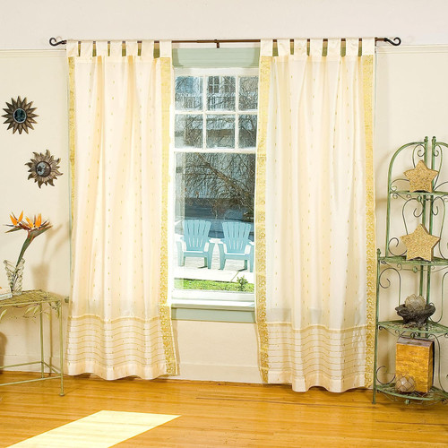 Cream  Tab Top  Sheer Sari Curtain / Drape / Panel  - Piece