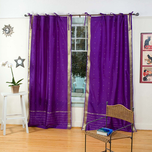 Purple String Heart Shape Net Sheer Curtains