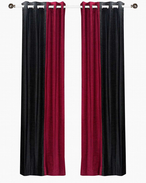 Delancy  Black and Burgundy ring top Velvet Curtain Panel - Piece