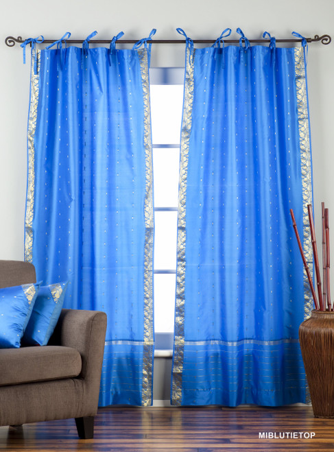 Island Blue  Tie Top  Sheer Sari Curtain / Drape / Panel  - Piece