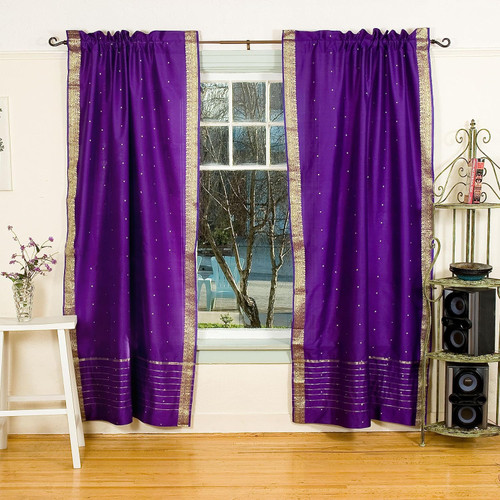 Purple Rod Pocket  Sheer Sari Curtain / Drape / Panel  - Pair