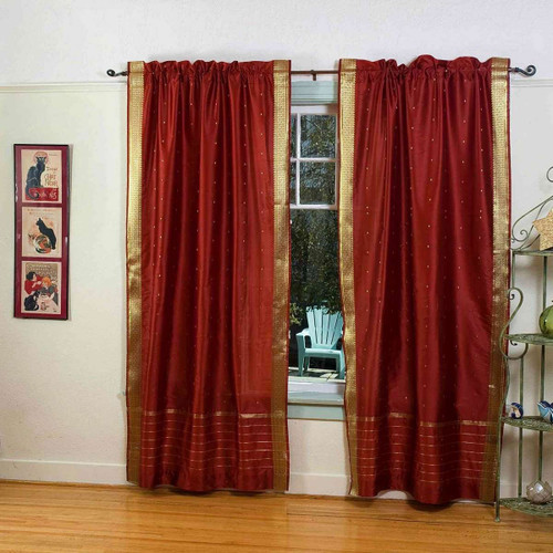 Rust Rod Pocket  Sheer Sari Curtain / Drape / Panel  - Pair