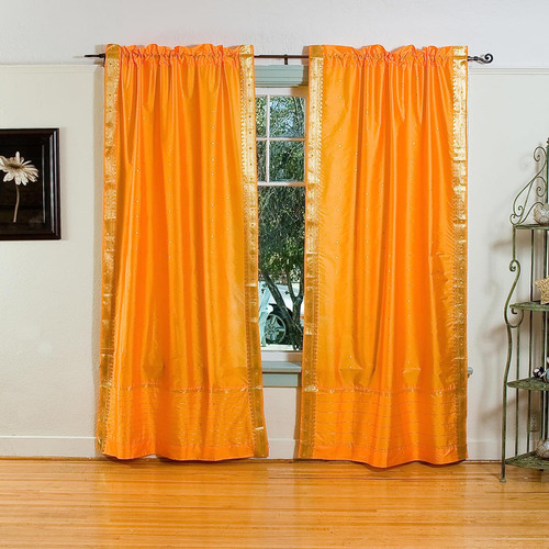 Pumpkin Rod Pocket  Sheer Sari Curtain / Drape / Panel  - Pair
