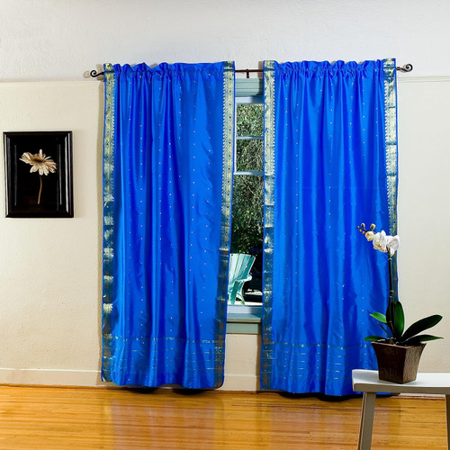 Blue Rod Pocket  Sheer Sari Curtain / Drape / Panel  - Piece