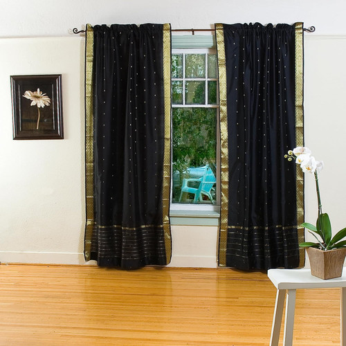 Black Rod Pocket  Sheer Sari Curtain / Drape / Panel  - Piece