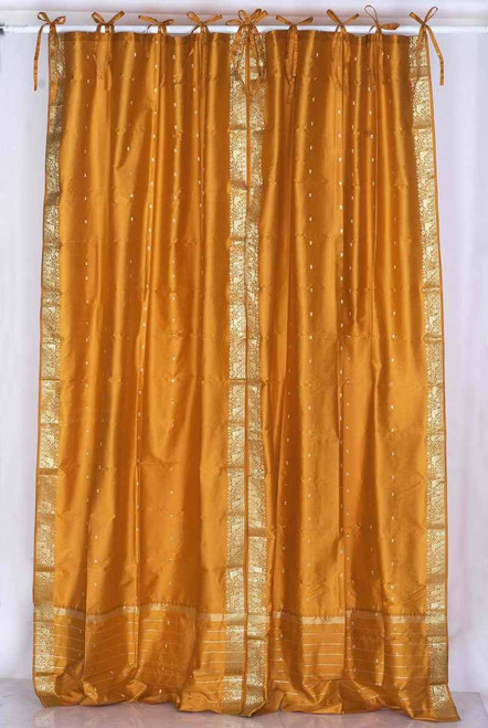 Mustard  Tie Top  Sheer Sari Curtain / Drape / Panel  - Piece