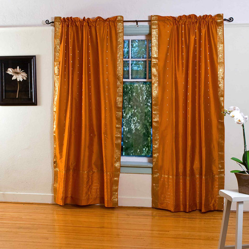 Mustard Yellow Rod Pocket  Sheer Sari Curtain / Drape / Panel  - Piece