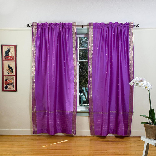 Lavender Rod Pocket  Sheer Sari Curtain / Drape / Panel  - Pair